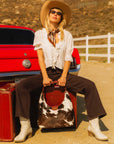 LW Large Purse - Black & White Cowhide With Oiled Ruby Leather
