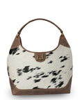 LW Large Purse - Black & White Cowhide with Oiled Brown Leather