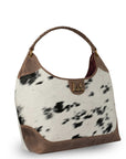 LW Large Purse - Black & White Cowhide with Oiled Brown Leather