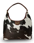 LW Large Purse - Black & White Cowhide With Oiled Ruby Leather