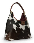 LW Large Purse - Black & White Cowhide With Oiled Ruby Leather
