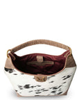 LW Large Purse - Black & White Cowhide with Oiled Brown Leather