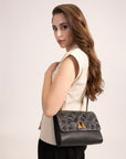 Savi Small Embossed & Grained Leather Bag - Charcoal