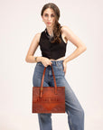 Mivva Handtooled Medium Bag - Soft Walnut Leather