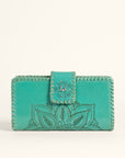 Desert Lotus Wallet - Turquoise Handtooled Leather & Calfskin