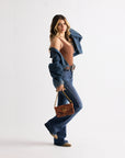 LW On The Go Mini Chain Bag In Hand Finished Embossed Leather - Brown