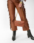 LW On The Go Mini Chain Bag In Hand Finished Embossed Leather - Brown
