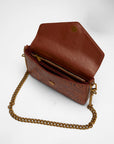 LW On The Go Mini Chain Bag In Hand Finished Embossed Leather - Brown
