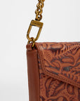 LW On The Go Mini Chain Bag In Hand Finished Embossed Leather - Brown