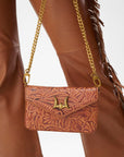 LW On The Go Mini Chain Bag In Hand Finished Embossed Leather - Brown