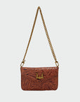 LW On The Go Mini Chain Bag In Hand Finished Embossed Leather - Brown
