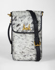 Shell Phone Bag In Black And White Cowhide