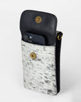 Shell Phone Bag In Black And White Cowhide
