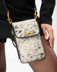 Shell Phone Bag In Black And White Cowhide