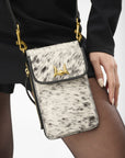 Shell Phone Bag In Black And White Cowhide