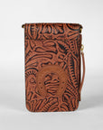 Shell Phone Bag  In Hand Finished Embossed Leather - Brown