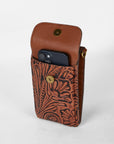 Shell Phone Bag  In Hand Finished Embossed Leather - Brown