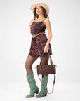 Mivva Handtooled Mini Bag - Brunette Leather