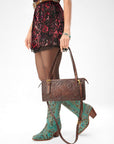 Mivva Handtooled Mini Bag - Brunette Leather