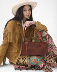 Mivva Handtooled Mini Bag - Soft Walnut Leather