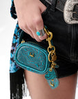 Sophia Micro Bag Charm In Hand Finished Embossed Leather - Turquoise