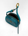 Sophia Micro Bag Charm In Hand Finished Embossed Leather - Turquoise