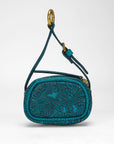 Sophia Micro Bag Charm In Hand Finished Embossed Leather - Turquoise