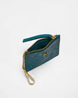 Sophia Credit Card Holder In Hand Finished Embossed Leather - Turquoise