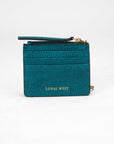 Sophia Credit Card Holder In Hand Finished Embossed Leather - Turquoise