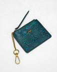Sophia Credit Card Holder In Hand Finished Embossed Leather - Turquoise