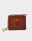 Sophia Credit Card Holder In Hand Finished Embossed Leather - Turquoise
