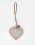 Heart Shape Bag Charm In Hand Finished Embossed Leather - White