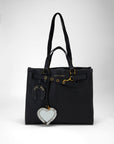 Heart Shape Bag Charm In Black & White Cowhide