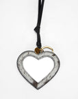 Heart Shape Bag Charm In Black & White Cowhide