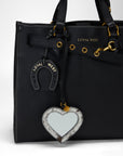 Heart Shape Bag Charm In Black & White Cowhide