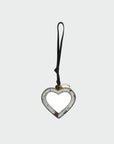 Heart Shape Bag Charm In Black & White Cowhide