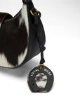 Horse Shoe Bag Charm In Black & White Cowhide