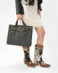 Standard Medium Tote Bag In Calfskin - Black