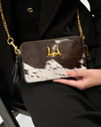 Shell Mini Purse In Black & White Cowhide