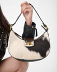 LW Hobo Medium Purse In Black & White Cowhide