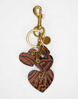 Heart Shape Keychain In Hand Finished Embossed Leather -  Brown