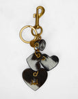 Heart Shape Keychain In Black & White Cowhide Leather