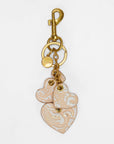 Heart Shape Keychain In Hand Finished Embossed Leather - White