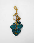 Heart Shape Keychain In Hand Finished Embossed Leather -  Turquoise