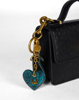 Heart Shape Keychain In Hand Finished Embossed Leather -  Turquoise