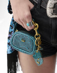 Heart Shape Keychain In Hand Finished Embossed Leather -  Turquoise