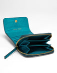 Sophia Card Holder In Hand Finished Embossed Leather - Turquoise