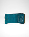 Sophia Card Holder In Hand Finished Embossed Leather - Turquoise