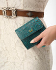 Sophia Card Holder In Hand Finished Embossed Leather - Turquoise