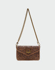 LW On The Go Mini Chain Bag In Hand Finished Embossed Leather - Brown